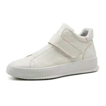 

Vintage White High Top Flat Shoes Men Winter Round Toe Hook & Loop Genuine Leather Ankle Shoes Handmade Casual Sneakers 38-44