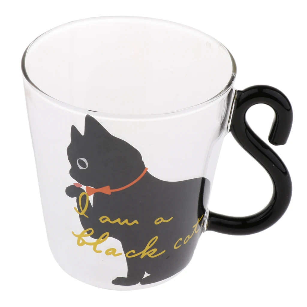Transparent Art Cat Pattern Glass Cup Double Wall Glass Coffee Mugs with Insulated Hand 250ml