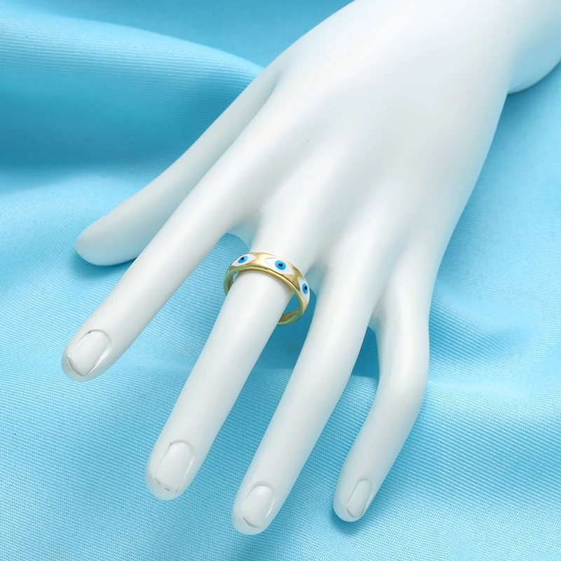 ZHUKOU NEW gold enamel eye ring for women creative simple summer Dripping oil opening ring fashion jewelry wholesale VJ270