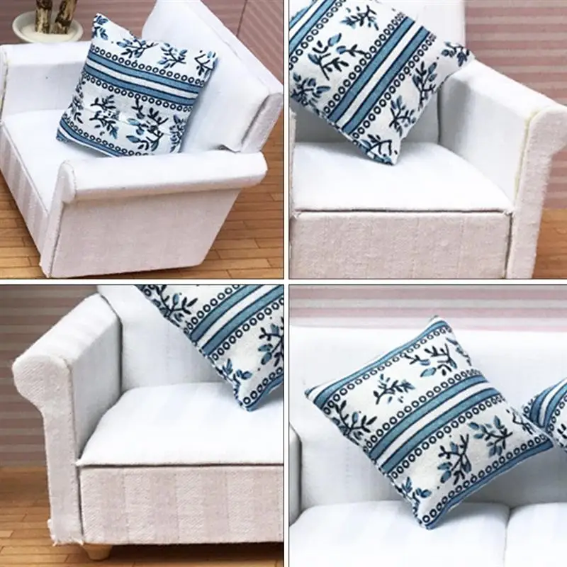 1Pc Mini House Mini Model Living Room Scene White European Sofa with Cushion Dollhouse Sofa Supplies Dollhouse Furniture