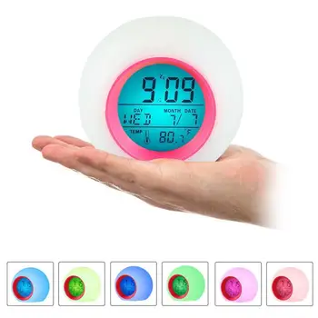 

Creative Round Colorful Alarm Clock Perpetual Calendar Spherical Night Light Bedside Children's Home Alarm Clock