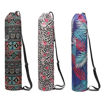 

Portable Drawstring Printed Canvas Gym Fitness Yoga Mat Carry Pouch Shoulder Bag Reflective zipper at side pockets