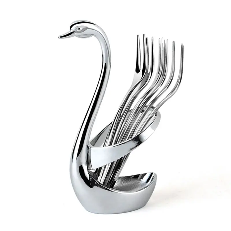 Silver OBR из нержавеющей стали вилка для фруктов посуда Десертные Вилки для торта с лебедем база закуски салат фрукты вилка ужин кухонная посуда - Цвет: Silver