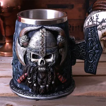 

3D Creativity Coffee Mugs Medieval Viking Pirate Beer Stainless Steel Skull Mug Big Capacity Resin Cups and Mugs Halloween Gift
