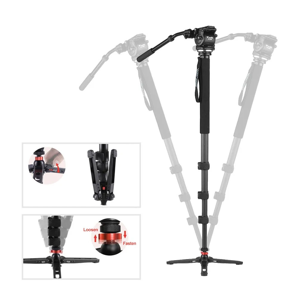 WEIFENG WF-C500S штатив монопод для камеры 7" легкий монопод из углеродного волокна w/Foot Stand гидравлический демпфирующий Pan Tilt Head