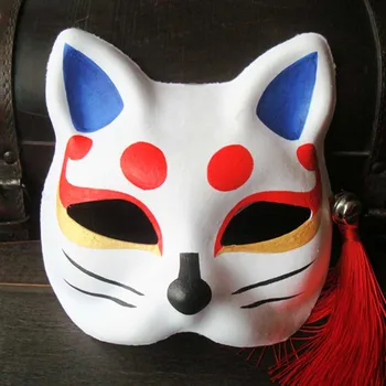 

Paper Hand-painted Game Onmyoji Cosplay Upper Half Face Fox Mask Adult Unisex Halloween Party Props Pulp Cat Masks Gift