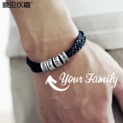 PolishedPlus Customized Bracelet Titanium Steel Leather Braid Men's Custom Letter Name Beaded Personalized Dad Birthday Gift