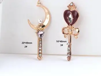 

New 10Pcs Rhinestone Magic Wand princess Necklace Key chain Enamel Beads Pendant Metal Charms Craft DIY Jewelry Making Finding