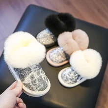 Bebê meninas botas de neve inverno infantil da criança sapatos de pelúcia fundo macio ao ar livre crianças sapatos de algodão lantejoulas crianças martin botas