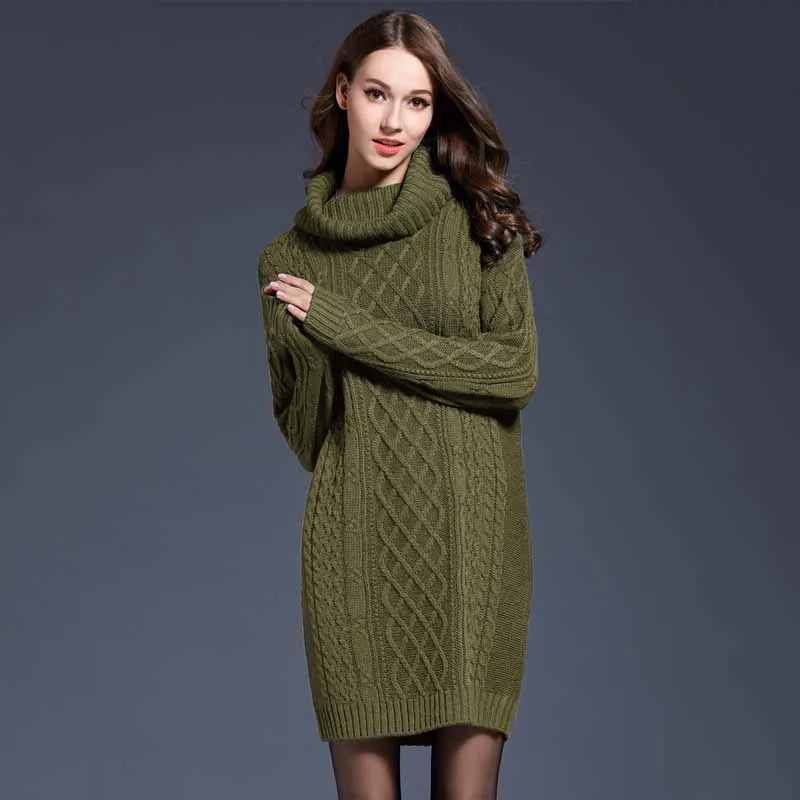 Осенний женский свитер, однотонный зимний теплый вязаный свитер с высоким воротником, большой размер, женский свободный Тонкий Топ 4XL