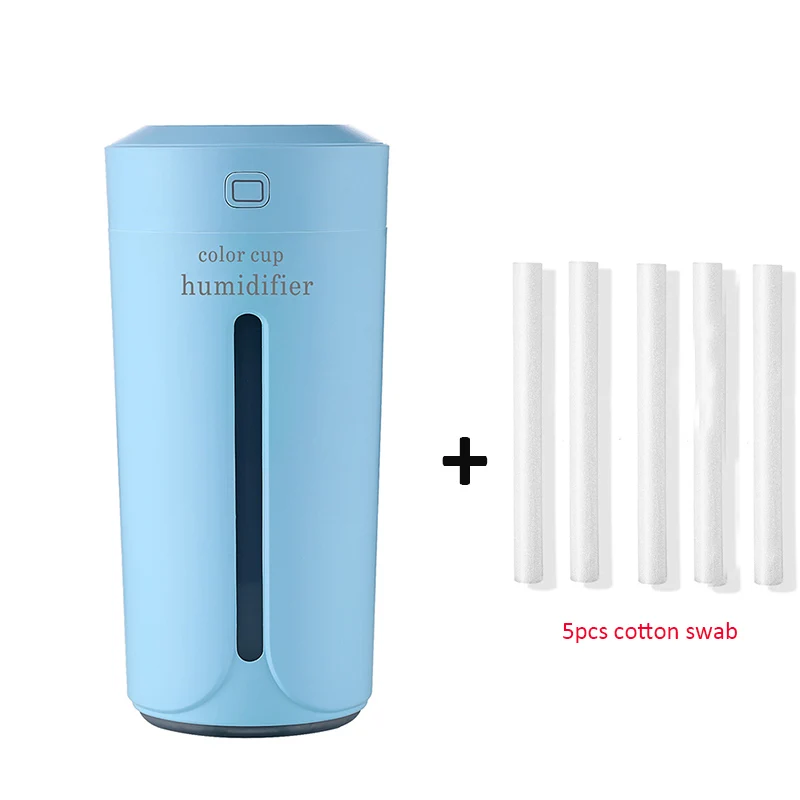 Blue and 5 filters 230 мл увлажнитель воздуха, USB очиститель воздуха, освежитель воздуха, светодиодный Ароматерапевтический диффузор, распылитель для дома, авто, мини-увлажнители воздуха для автомобиля - Цвет: Blue and 5 filters