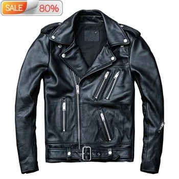 

Cow Genuine Jacket Short Sheepskin Coat Men Leather Jackets Motorcycle Chaqueta Cuero Hombre B21916