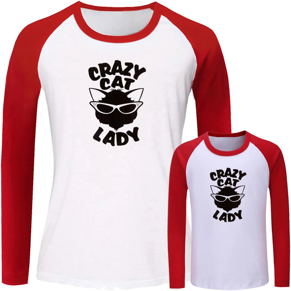 JdSCR422C Crazy Cat/Ретро винтажный дизайн с собачкой; одинаковые комплекты для семьи; футболка для мамы и дочки; футболка с длинными рукавами; топы с принтом для женщин и девочек; подарок - Цвет: JdSCR422C