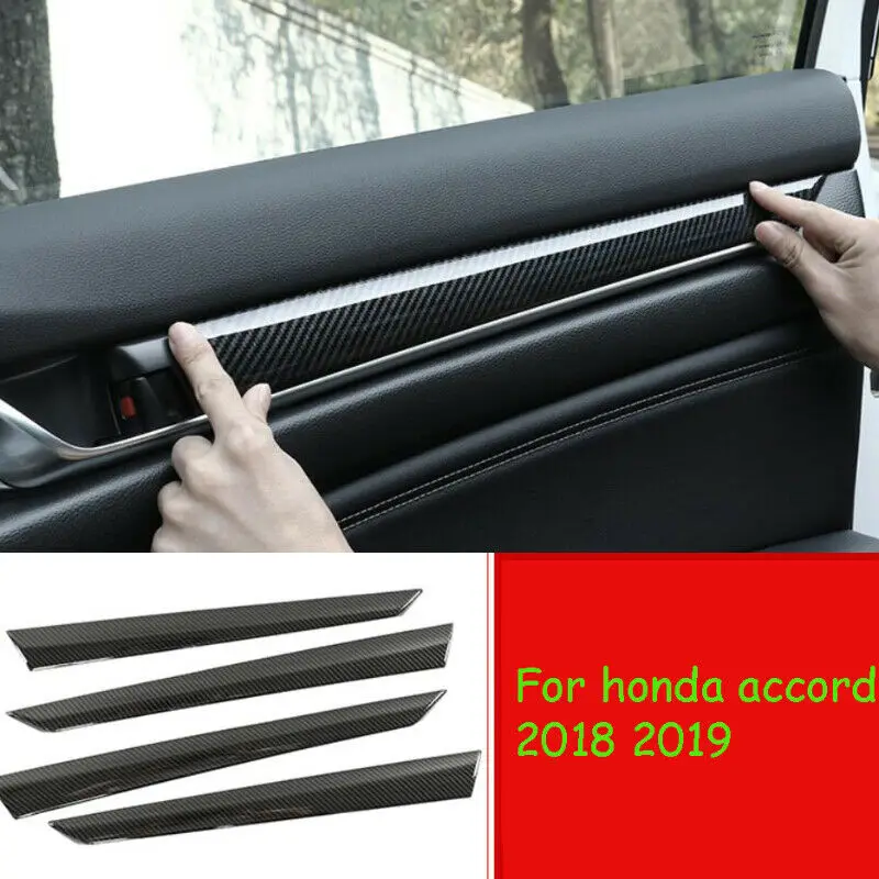 

For Honda Accord 2018 2019 Carbon Fiber Black Door Panel Stripes Cover Trim 4pcs