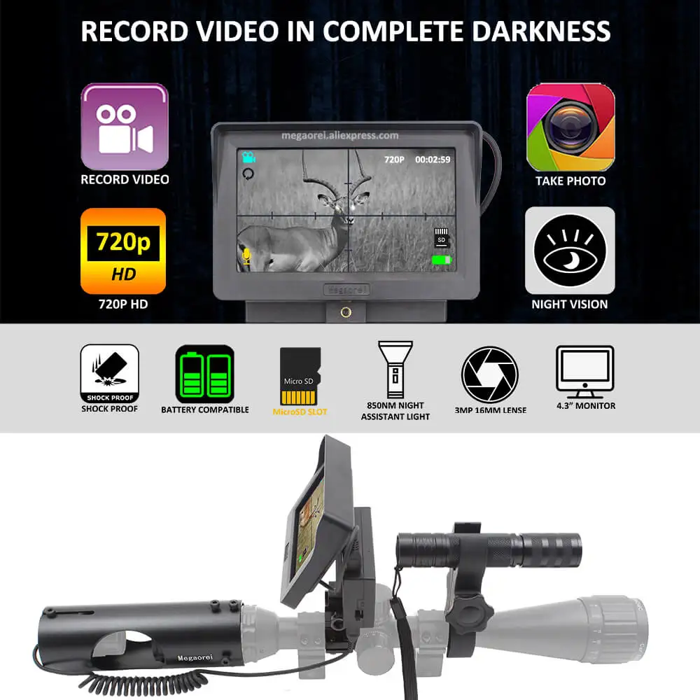 Escopo de Visão Gravador de Vídeo Digital com 850nm Noturna Adicionar Acessório Monocular Caça Câmera 720p ir Laser Megaorei2 no 3 vídeo digital com 850nm ir laser