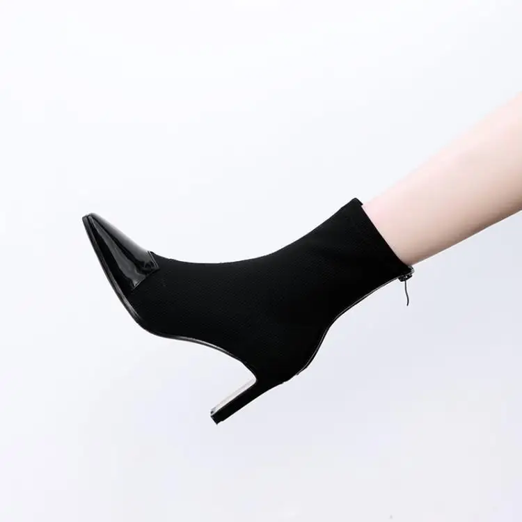 

Women's boots socks boots thick with Martin boots after stretch boots with high heels zipper head layer cowhide 7 cm