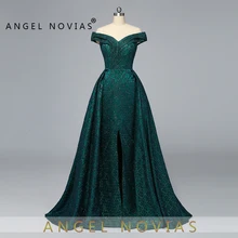 Ангел Novias Длинные темно-зеленые блестящие Роскошные арабские Длинные вечерние платья без рукавов платье с юбкой