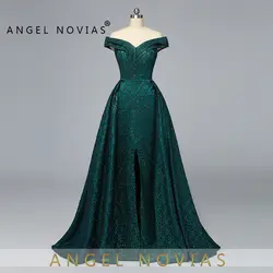 Ангел новиас длинные темно зеленый блестит Роскошные арабский Abendkleider вечернее платье 2019 с юбкой