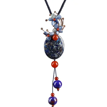 

Gothic Baroque Flower Stone Pendant Choker Necklace for Women Wedding Agate Bead Lariat Rope Long Chain Necklace Jewelry Gift