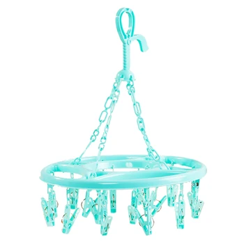 

Hanging Dryer 18 Clips Pin Laundry Clothes Hanger Underwear Socks Foldable New(green)