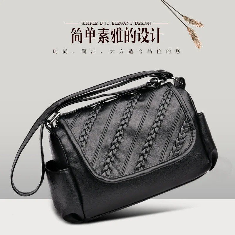 

Small Bag Women's 2019 New Style Soft Leather WOMEN'S Bag Versitile Fashion Weaving Korean-style Simple Shoulder Bag Shoulder Sq