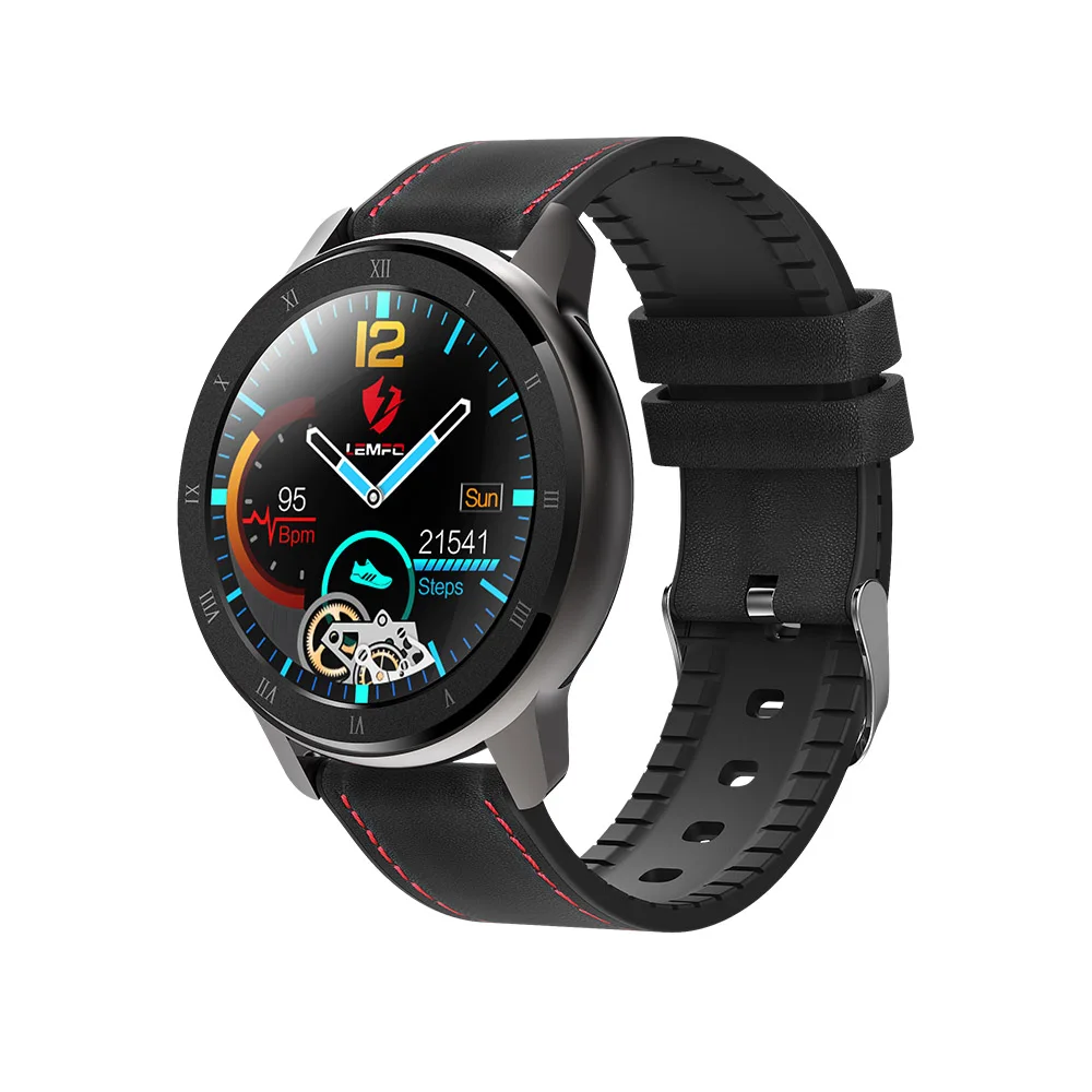 Black LEMFO ELF2 PPG+ ECG Smart Watch 1.3 Inch Full Round Touch Screen 360*360 HD Resolution Stainless Steel Case Strap For Men - Цвет: Black