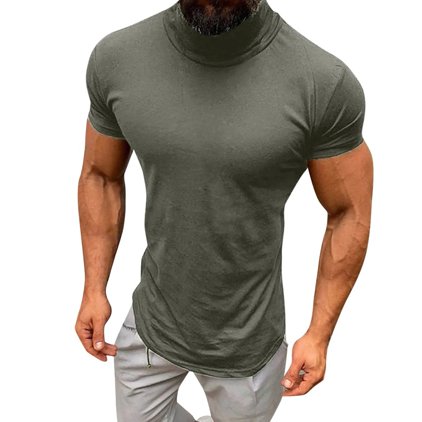 Camiseta de cuello alto hombre, prenda de vestir, informal, de manga corta, 100% algodón, de alta calidad, para primavera y verano|Camisetas| - AliExpress