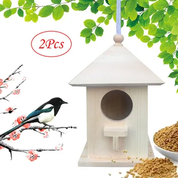 

Outdoor Solid Wood Bird House Garden Bird Feeder Idyllic Style Bird House 2Pcs