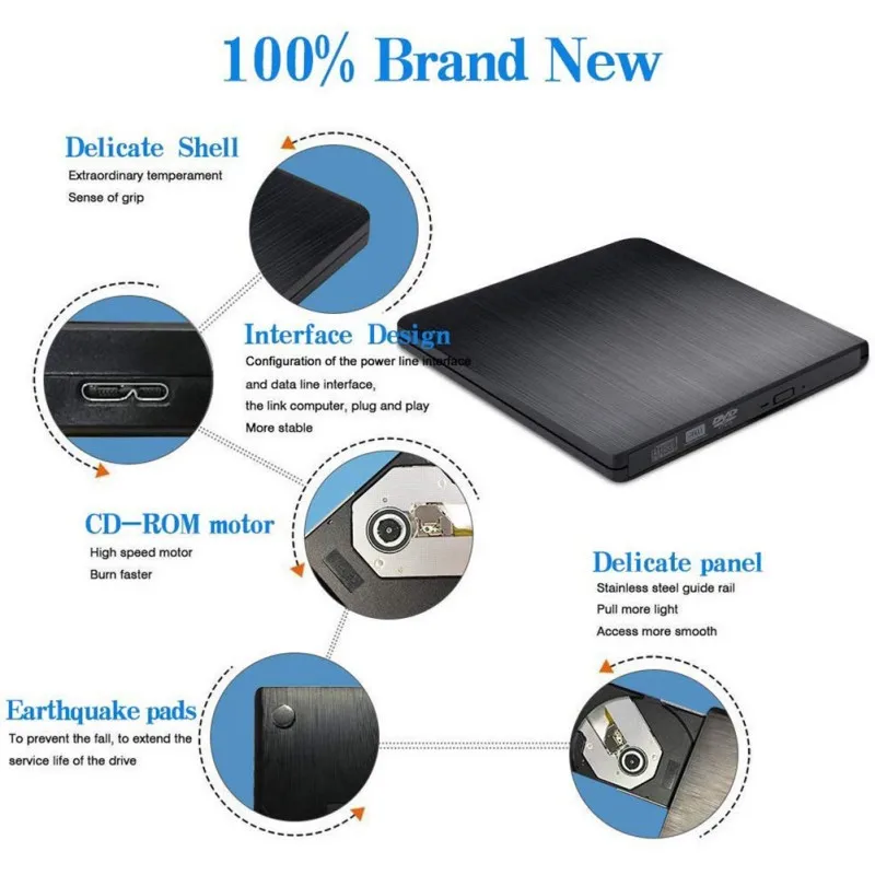 Тонкий USB 3,0 внешний CD привод горелки DVD VCD писатель ридер плеер Оптические приводы для портативных ПК