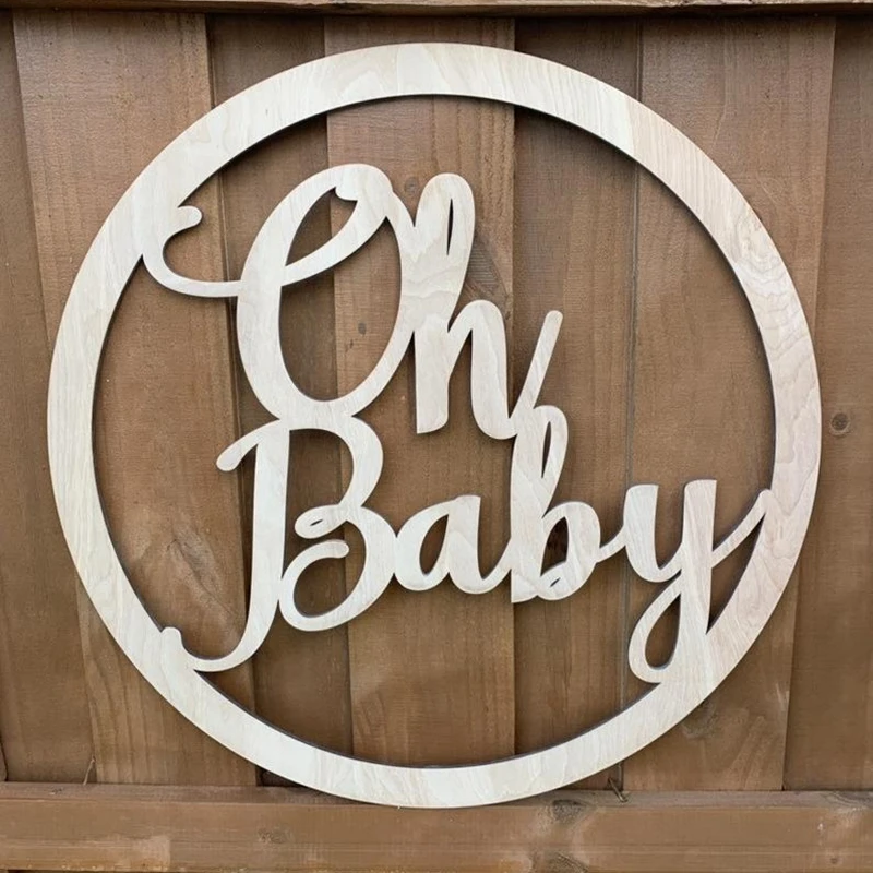 1pcs Laser Cut Natural Wood Baby Shower Sign Oh Announcement Photography Prop 30cm | Дом и сад