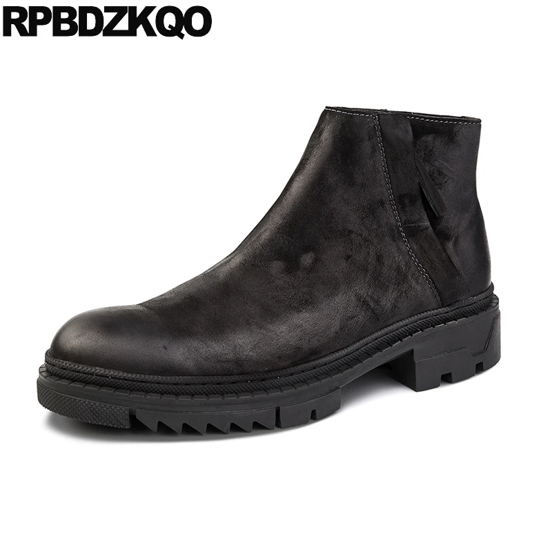 Замшевые коричневые ботинки ручной работы на толстой подошве молнии высокой