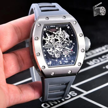 

Classic New Silver Rose Gold Red Grey Rubber Men Stainless Steel Watch Sapphire Automatic Mechanical Calendar Glass Back