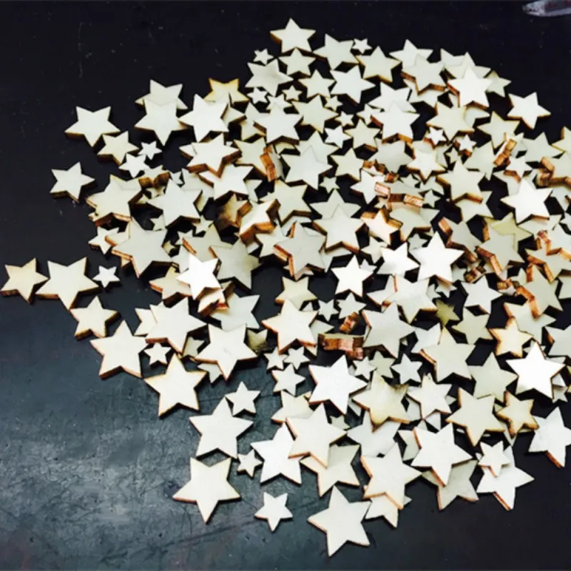 

P2018 Creative 100 pcs Rustic Wooden Five-Pointed Star Wood Decorative Pieces Wedding Party Table Scatter Decoration PGM