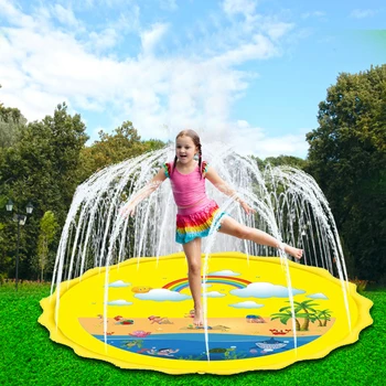 

170cm Sprinkle And Splash Water Play Mat For Children Outdoor Swimming Beach Lawn Inflatable Sprinkler Pad Yellow