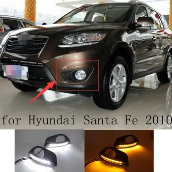 

Dimmming style Relay 12v LED CAR DRL Daytime Running Lights accessories with fog lamp hole for Hyundai Santa Fe 2010 2011 2012