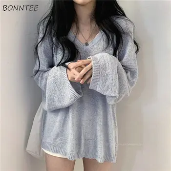 

Sweaters Women Vintagefall Spring Trendy Loose Casual Daily V-neck Popular Ladies Knitwear All-match Simple Chic Womens Sweater