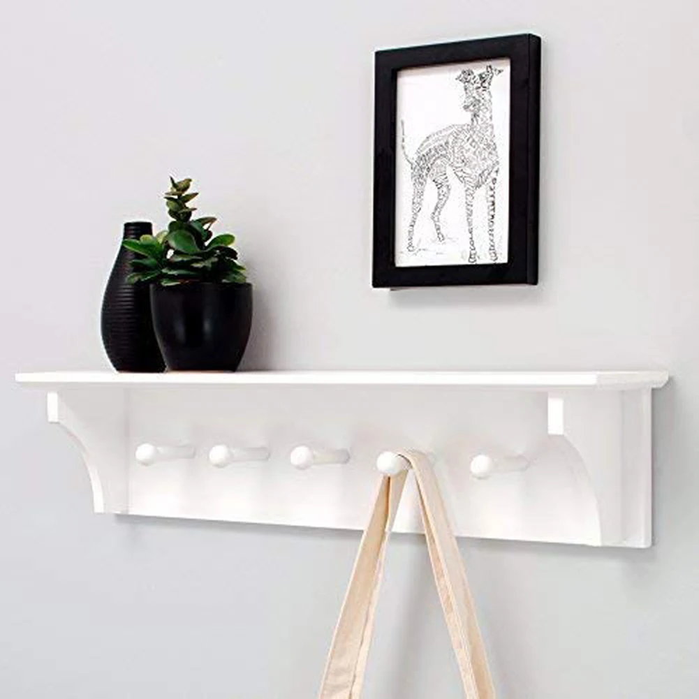 

2 IN 1 Coat Hat Wall Shelf Rack with Hooks Storage Organizers for Home Bedroom Office 24 x 4. 5 x 5.5 inch