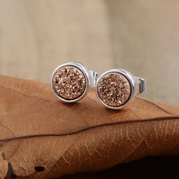 

8mm Drusy Studs Natural Agated Druzy Women Earrings Girls Gifts Gild Silver Plated Rose Gold Gems Stud Earrings Dropshipping