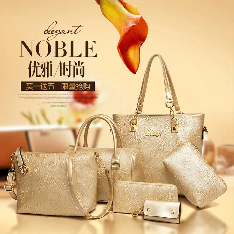 

2016 Spring Summer New Style Women's Large Flower Pattern Different Size Bags Six Pieces Set Hand Oblique Shoulder Bag