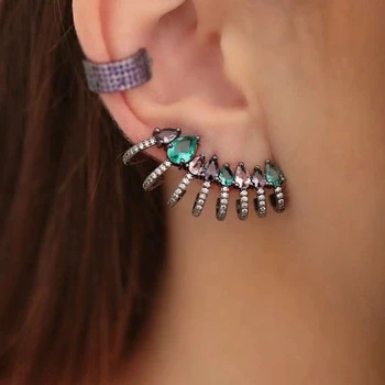 

Unique Design Colorful Women Ear Cuff Earrings Full Pave Cubic Zirconia Stud Earring Statement Clip-on Earrings Fashion Jewelry