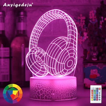

New LED 3D Headphones NightLight Acrylic Night lamp Light Luminary With Touch And Remote Lamps Lights Kids Decoration My Lights