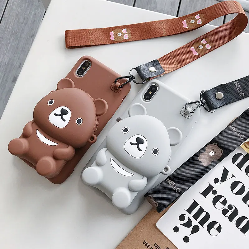 

Super popular 3d cartoon bear phone case For iphone 6 s 8 7 plus Case For iphone XS Max X XR Soft Cover Cases With the rope