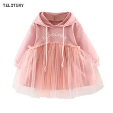TELOTUNY; милые платья для маленьких девочек на День рождения; платье принцессы с длинными рукавами и капюшоном; платье из тюля с рюшами и надписью для девочек; vestido infantil; 823