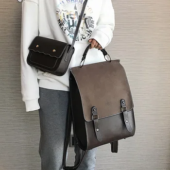 

PU Leather Backpack Women 2pcs Set Backpacks School Bag for Girls Casual Style A4 Paper Vintage Travel Back Pack Shoulder Bags