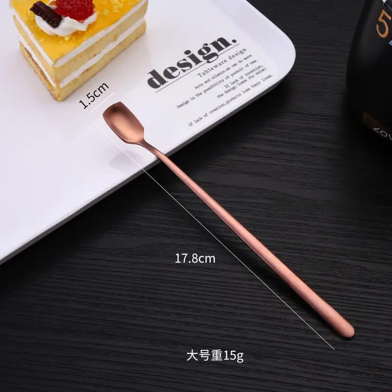 HobbyLane из нержавеющей стали квадратная головка длинная ручка смешивание, перемешивание льда чайная ложка для столовая посуда для бара - Цвет: Large rose gold