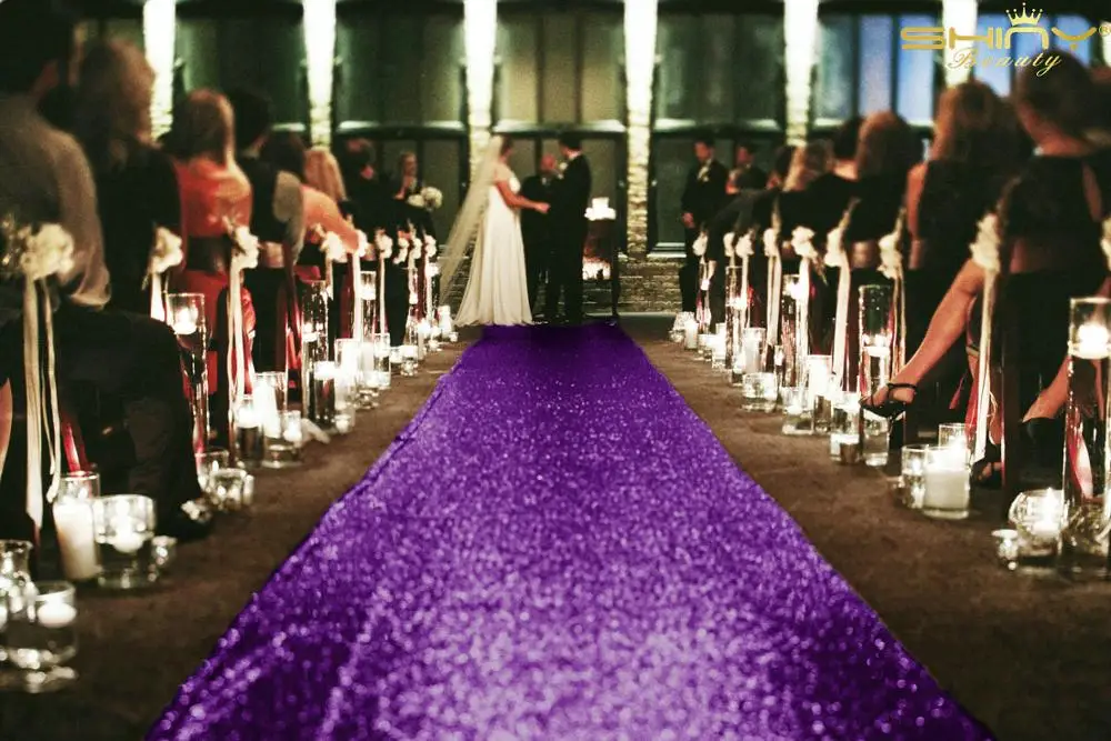 Purple Sequin Aisle Outside Wedding Floor Runner 4FTx20FT Shiny Pink Carpet Aisle Runners Fabric for Wedding 48" x 240"-M1024 - Цвет: Purple