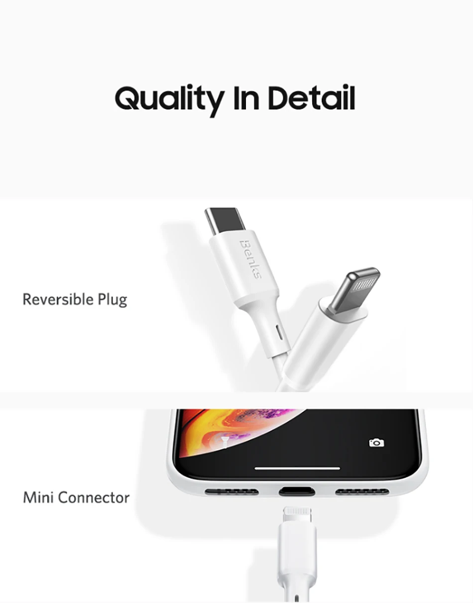 Benks MFi кабель PD USB C кабель для iPhone 11 Pro MAX X XR XS 8Plus type C для освещения телефона кабель для быстрой зарядки зарядное устройство адаптер