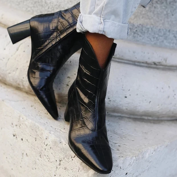 SHENGY/ г., кожаные ботинки на квадратном каблуке в британском стиле ботинки с острым носком красивые мотоботы женские ботинки