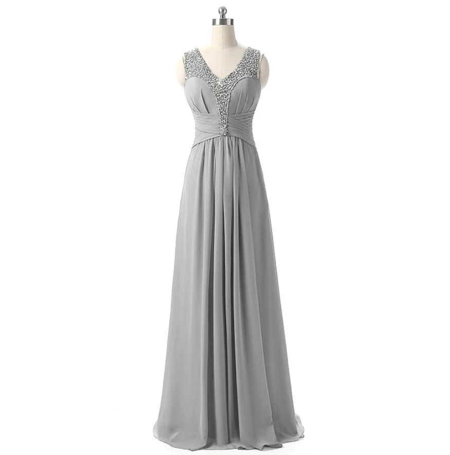light grey Vestido madrinha, сексуальное шифоновое платье трапециевидной формы с v-образным вырезом, украшенное бисером, цвета: зеленый, синий, розовый, фиолетовый, желтый, длинное платье подружки невесты для свадебной вечеринки - Цвет: light grey