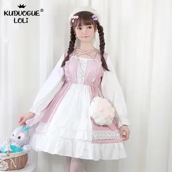 

Japanese Sweet Lolita Dress Kawaii Strawberry Princess Women's Clothes Long Sleeve Multilayer Flounces Fancy Dolly Cosplay Dress